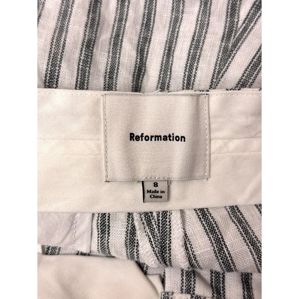 Reformation Pants 8 Womens 100% Linen Striped Wide Leg Trouser